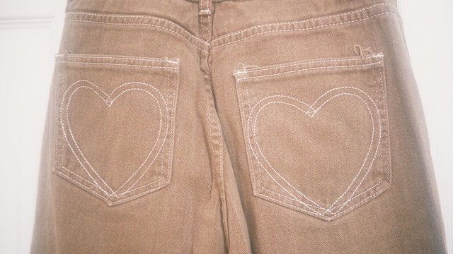 Y2K Olive Brown Straight Leg Pants | Heart Back Pocket Detail - photo 3