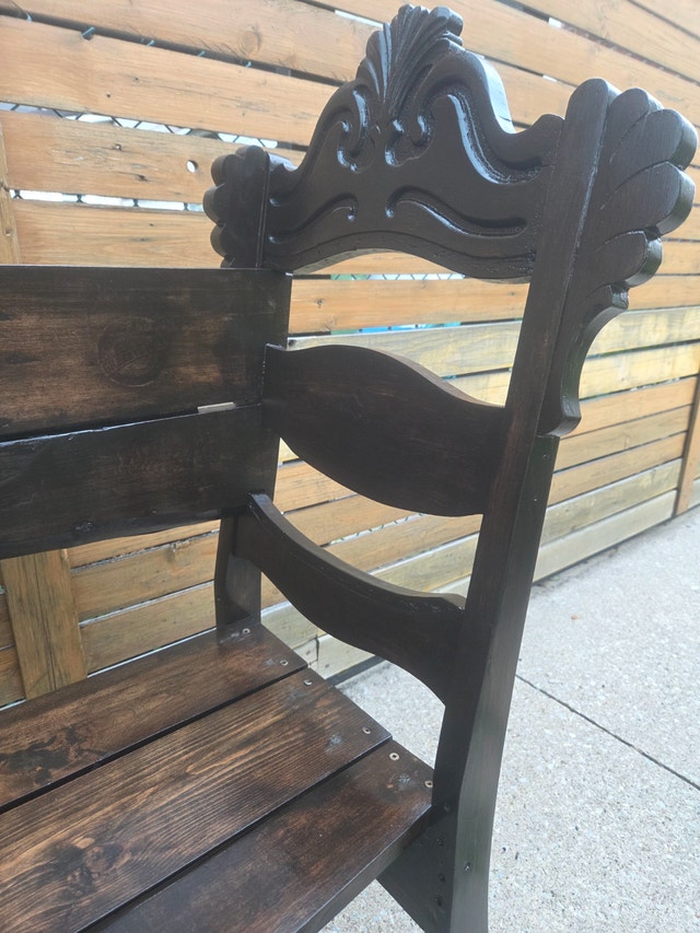 Wooden bench made from antique chairs - photo 2