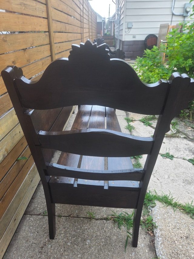 Wooden bench made from antique chairs - photo 3