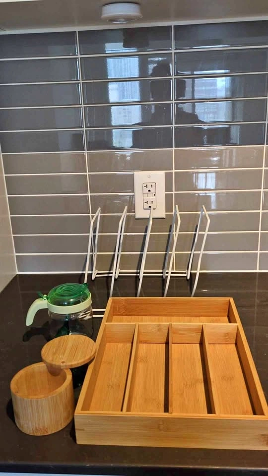 Kitchen organizers - cutlery tray, salt cellar, condiment jar