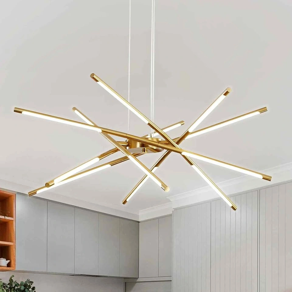 LIGJOY 12 Lights Gold LED Sputnik Chandelier, NEW