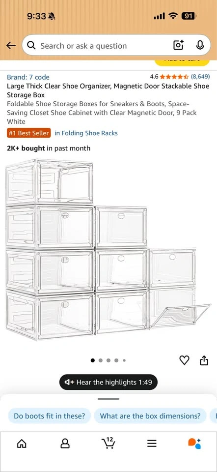 Set of 7 Shoe storage cubes clear plastic - photo 2