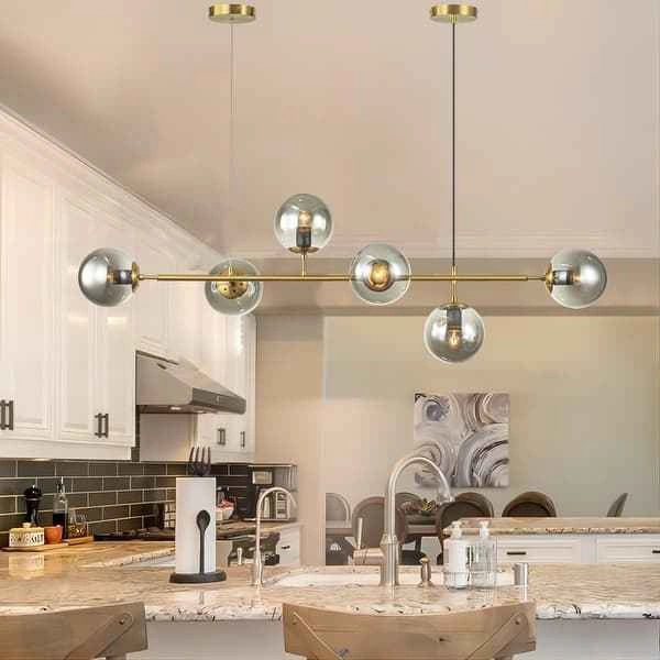 6-Light Mid-Century Modern Linear Smoked Glass Island Light