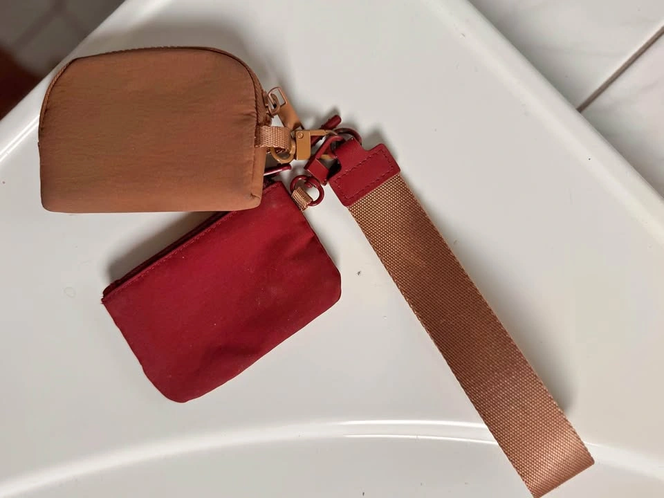 Two pouch wallet with strap