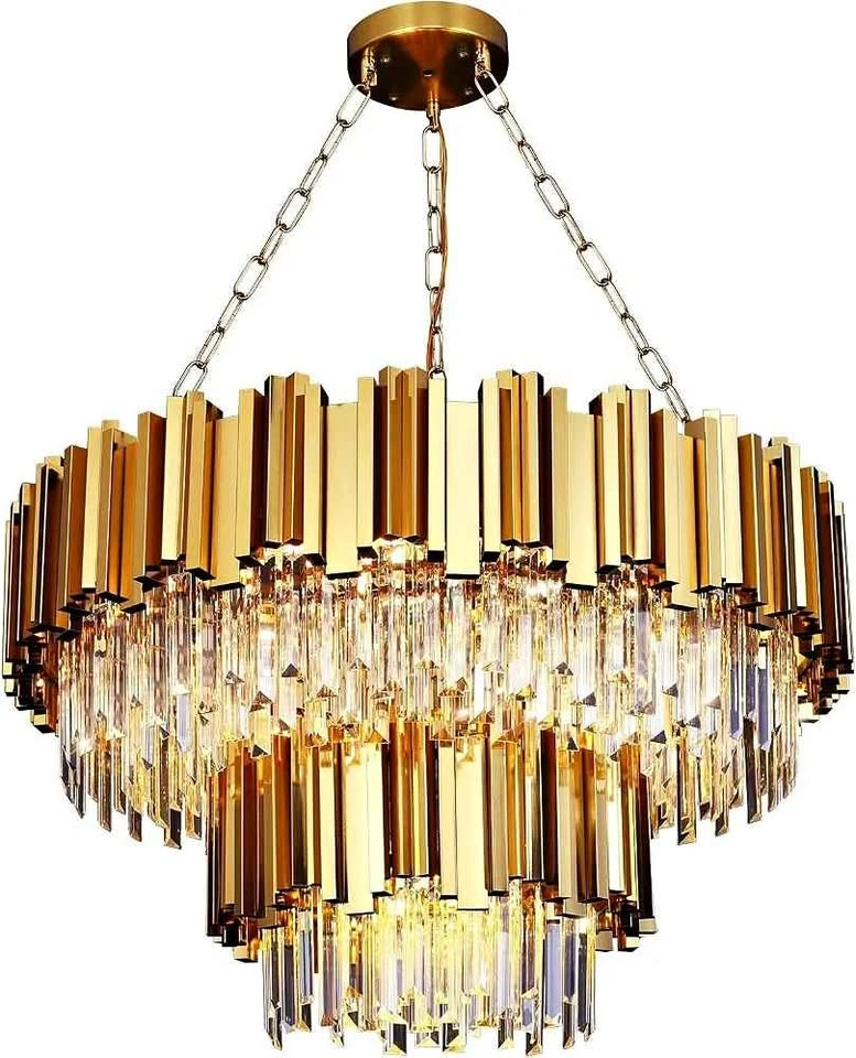 HOTIPRO 29 Inch 2-Tier 17-Bulb Gold Crystal Chandelier