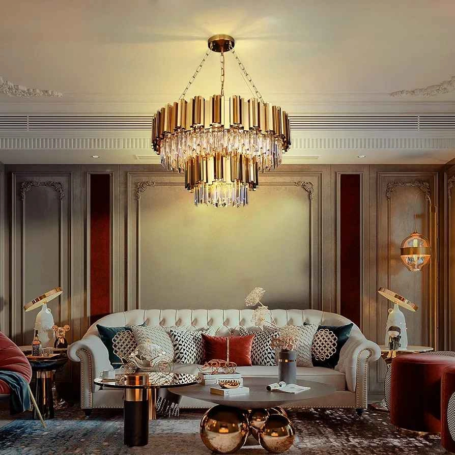 HOTIPRO 29 Inch 2-Tier 17-Bulb Gold Crystal Chandelier - photo 3