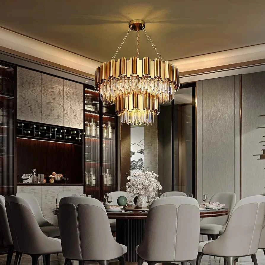 HOTIPRO 29 Inch 2-Tier 17-Bulb Gold Crystal Chandelier - photo 4