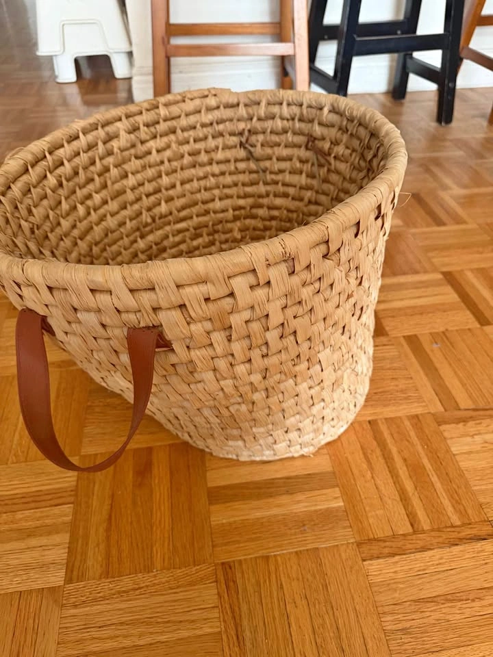 14" Handwoven Straw Market Basket - Boho Chic Tote / Storage