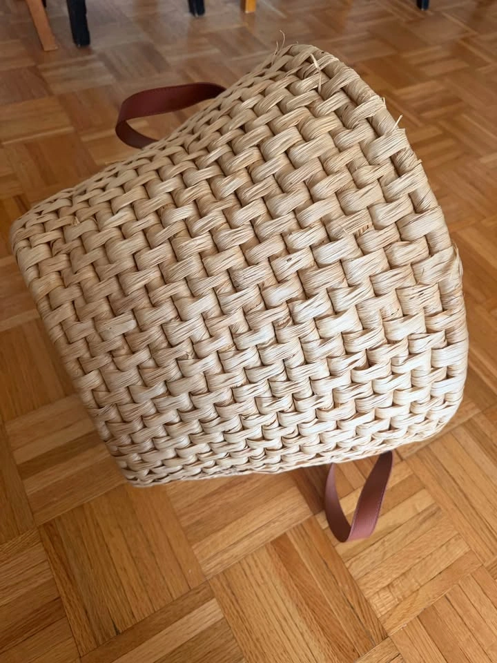14" Handwoven Straw Market Basket - Boho Chic Tote / Storage - photo 2