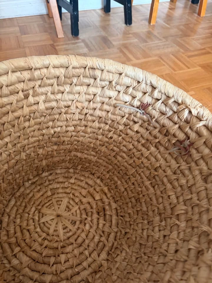 14" Handwoven Straw Market Basket - Boho Chic Tote / Storage - photo 3
