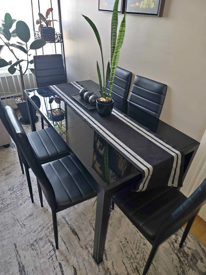 Dining Table + 6 Chairs – Modern Black Set