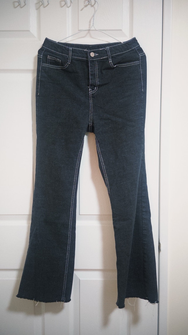 Korean High-Waisted Flare Jeans with Contrast Stitching