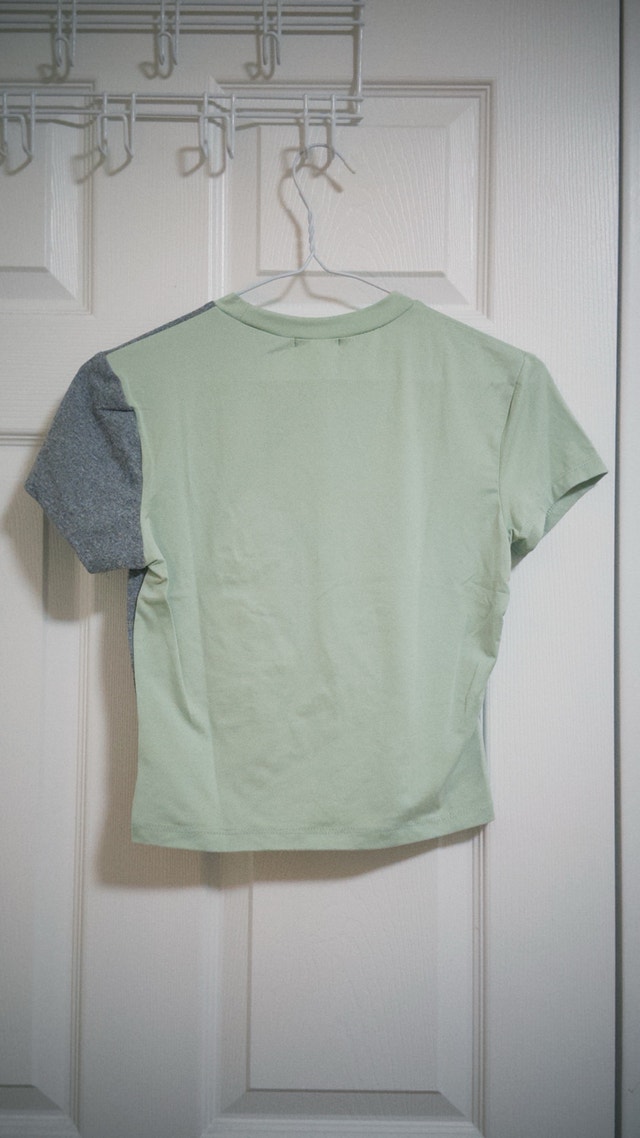 Y2K Two-Tone Split Color-Block Short Sleeve Crop Top - photo 2
