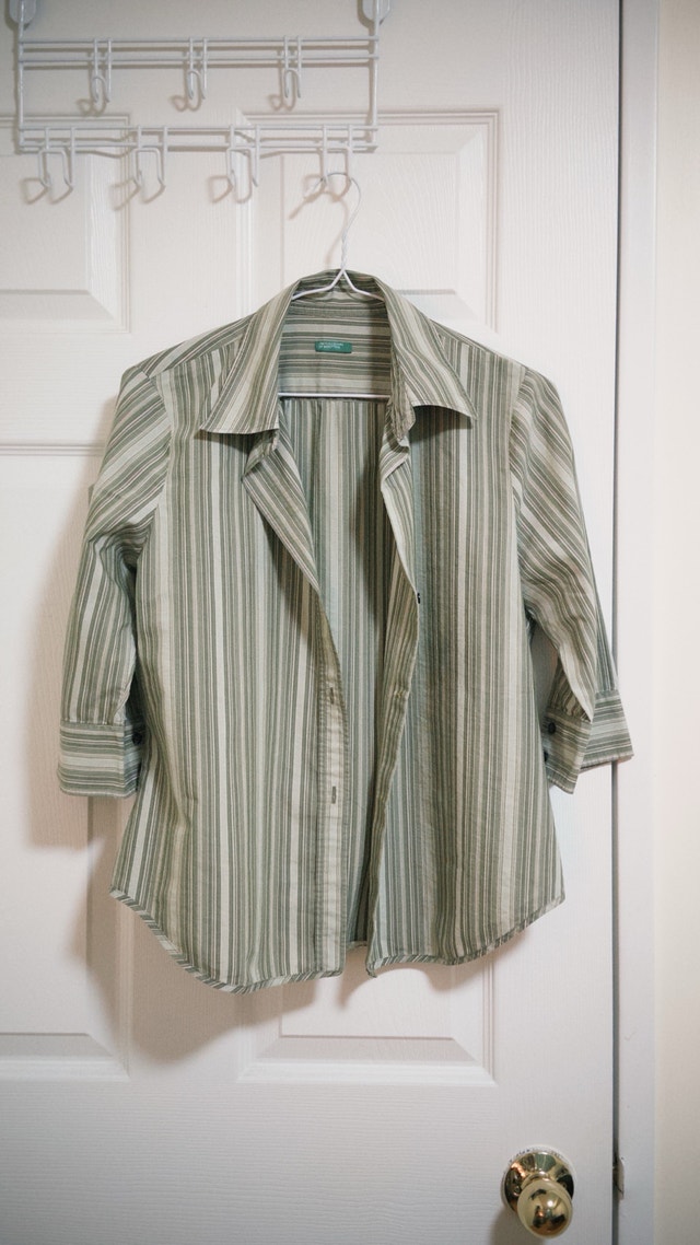 Vintage Benetton Sage Green Striped Button-Down Top