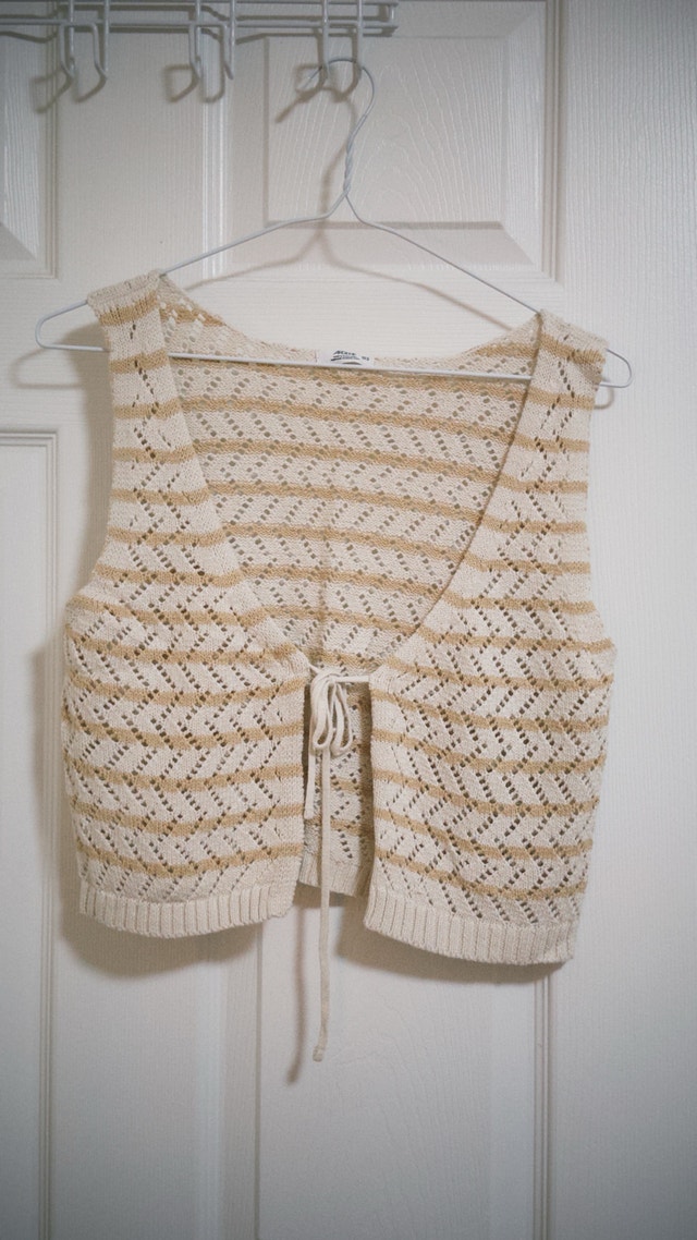 Boho Cream Crochet Front-Tie Vest