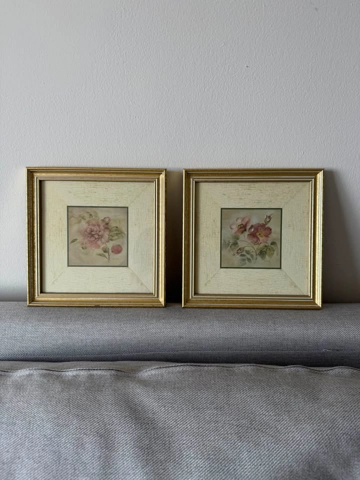 Pair of Framed Floral Prints by Cheri Blum (9" x 9")
