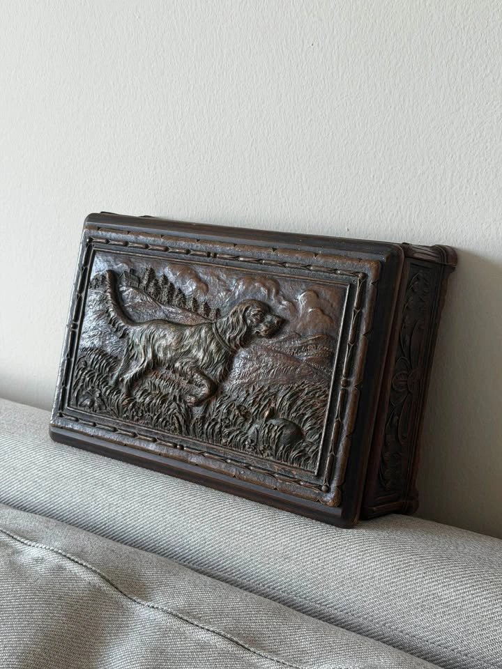Vintage Carved Wood Jewelry / Keepsake Box – Irish Setter Huntin - photo 2
