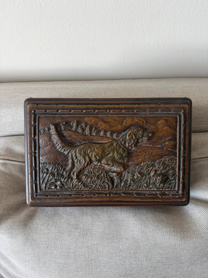 Vintage Carved Wood Jewelry / Keepsake Box – Irish Setter Huntin - photo 4