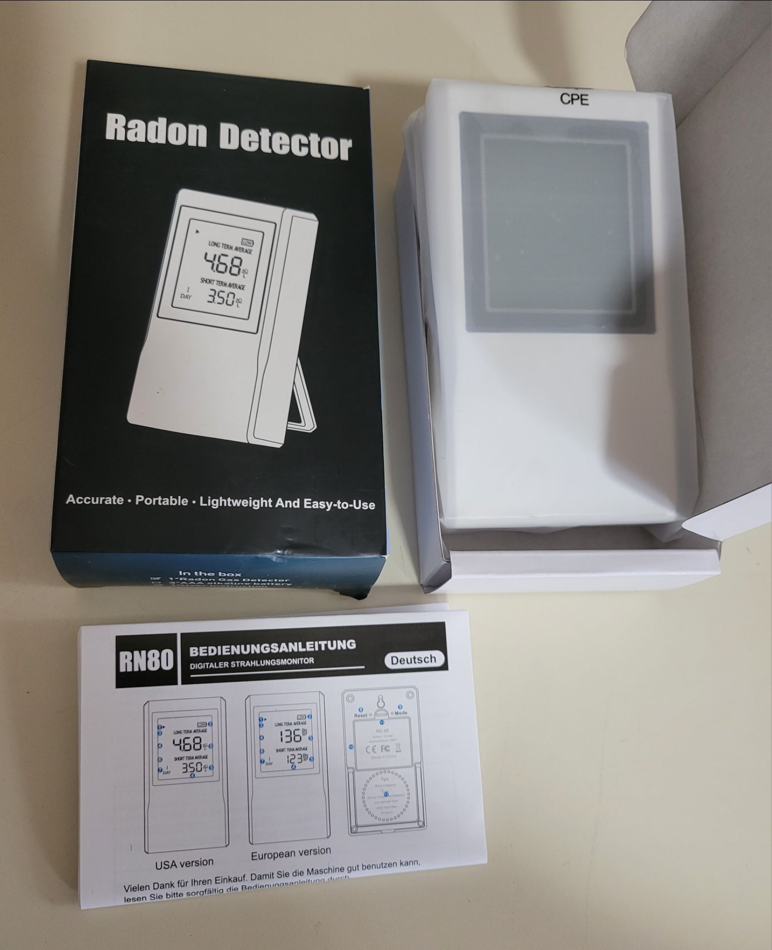 Home Radon Detector RN80, Long and Short Term Readings NEW