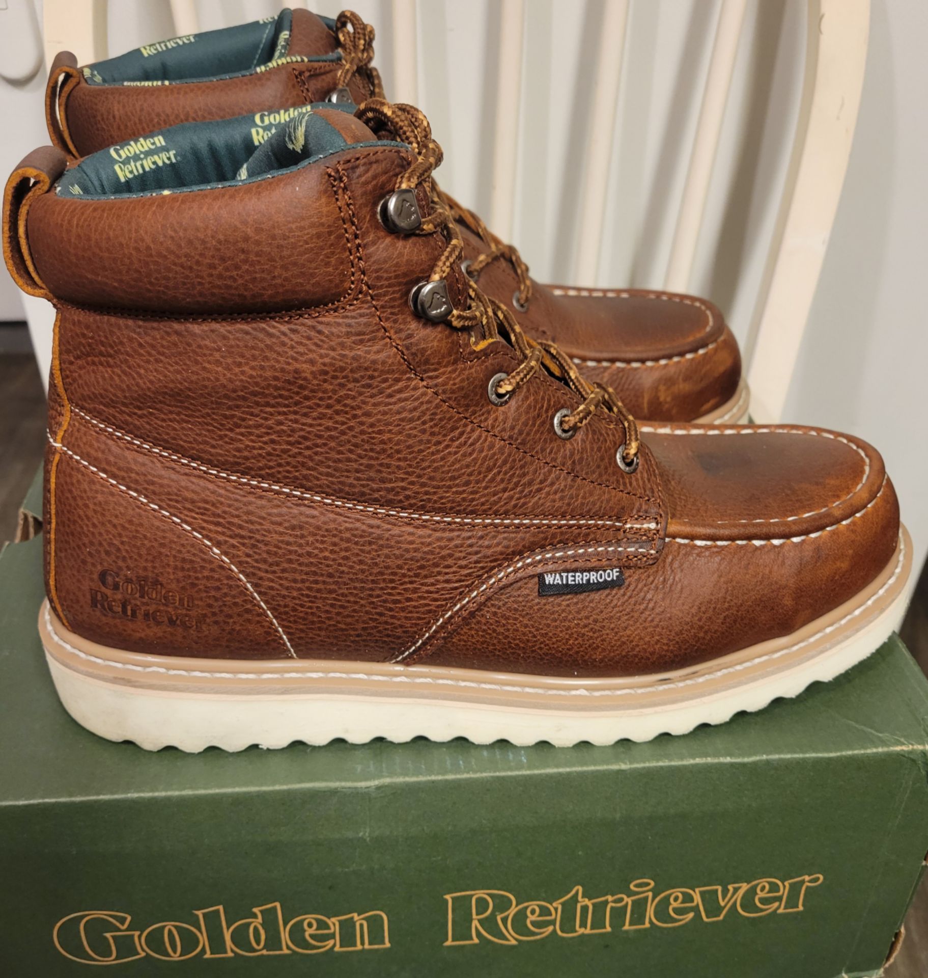 Golden Retriever Primitive Waterproof Steel Toe Boots Size 12