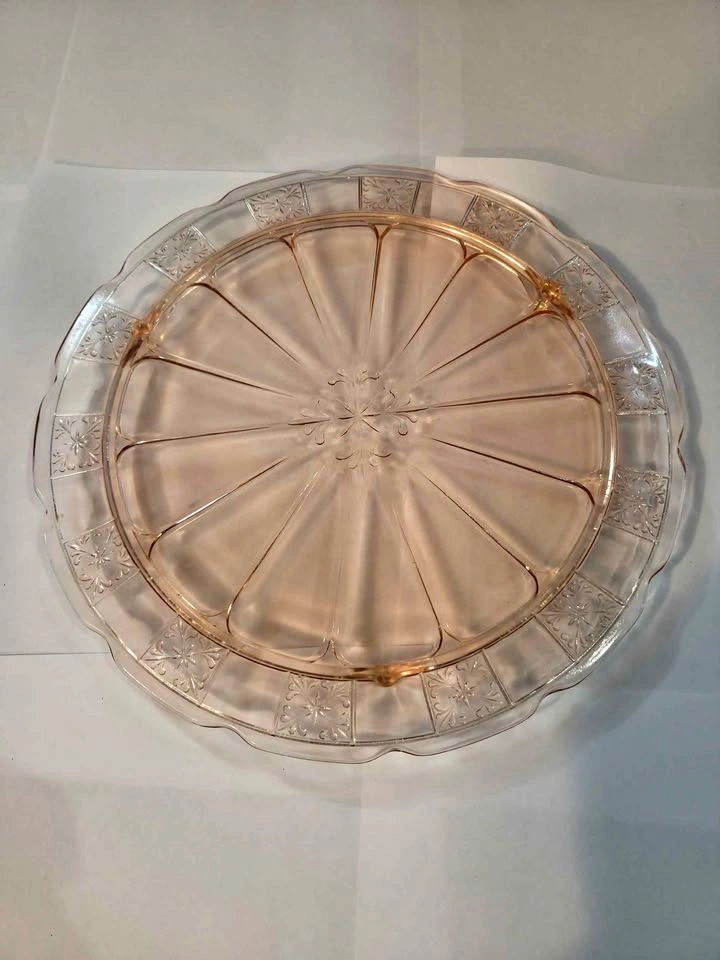 Vintage 1930's Pink Doric Depression Glass Cake Platter