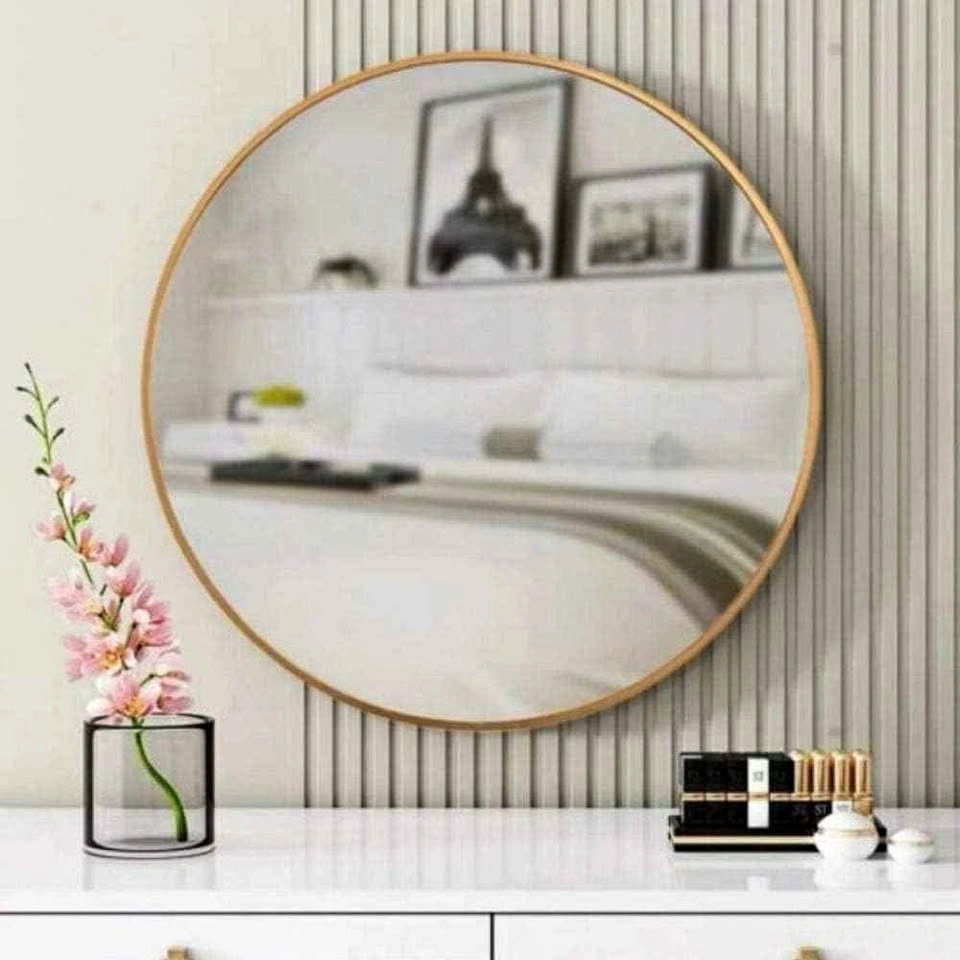 HCD Roxana 32 Inch Round Distressed Gold Wall Mirror