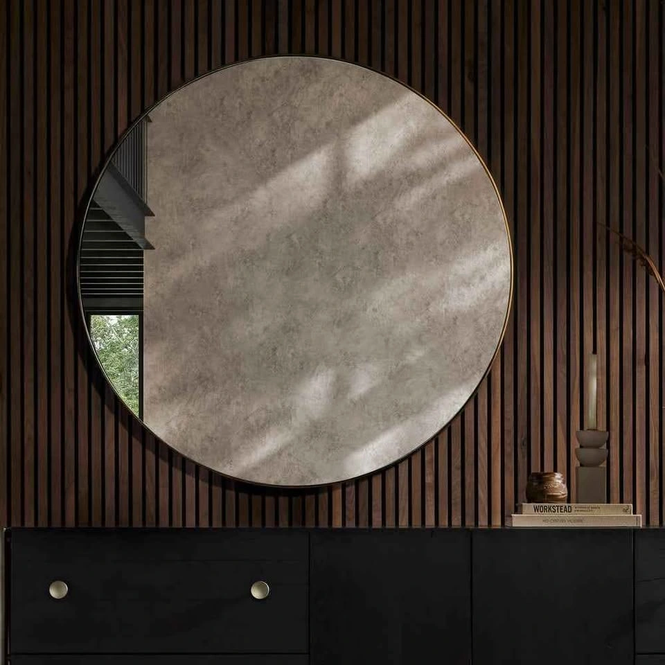 HCD Roxana 32 Inch Round Distressed Gold Wall Mirror - photo 2