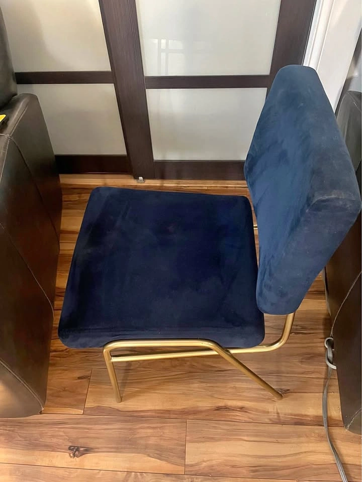 West Elm Navy Blue Velvet Dining Chair with Gold Frame