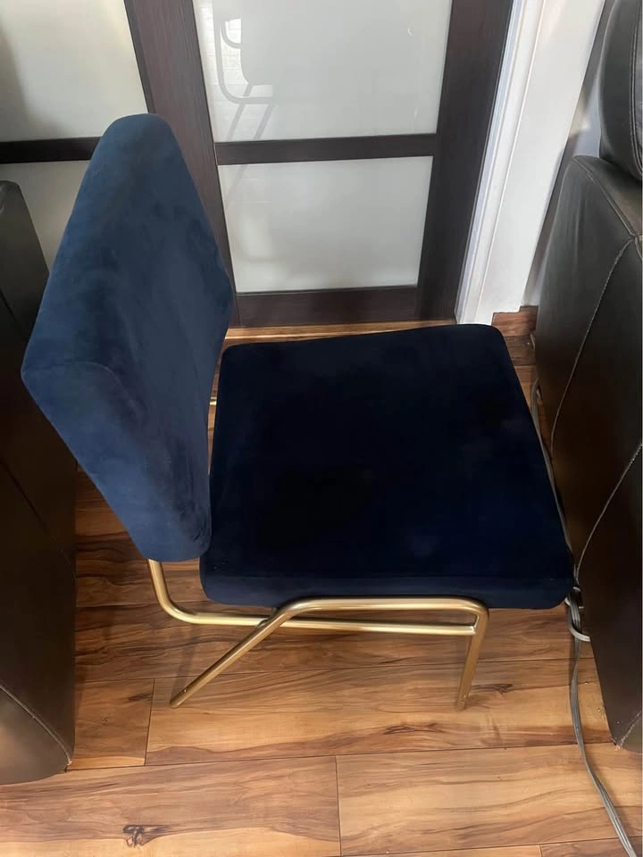 West Elm Navy Blue Velvet Dining Chair with Gold Frame - photo 2