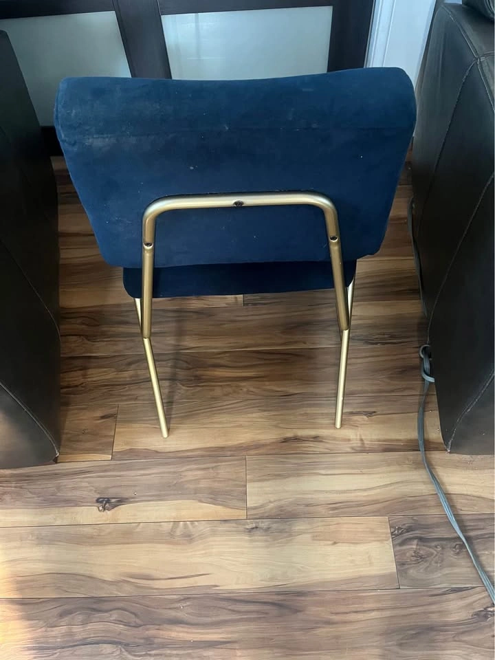 West Elm Navy Blue Velvet Dining Chair with Gold Frame - photo 3