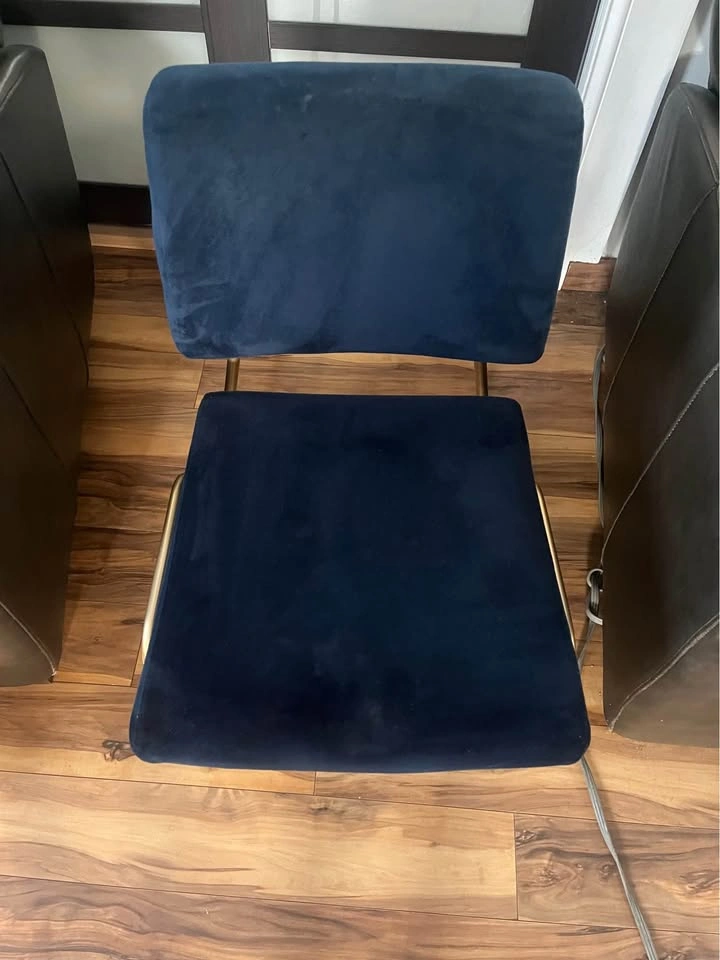 West Elm Navy Blue Velvet Dining Chair with Gold Frame - photo 4