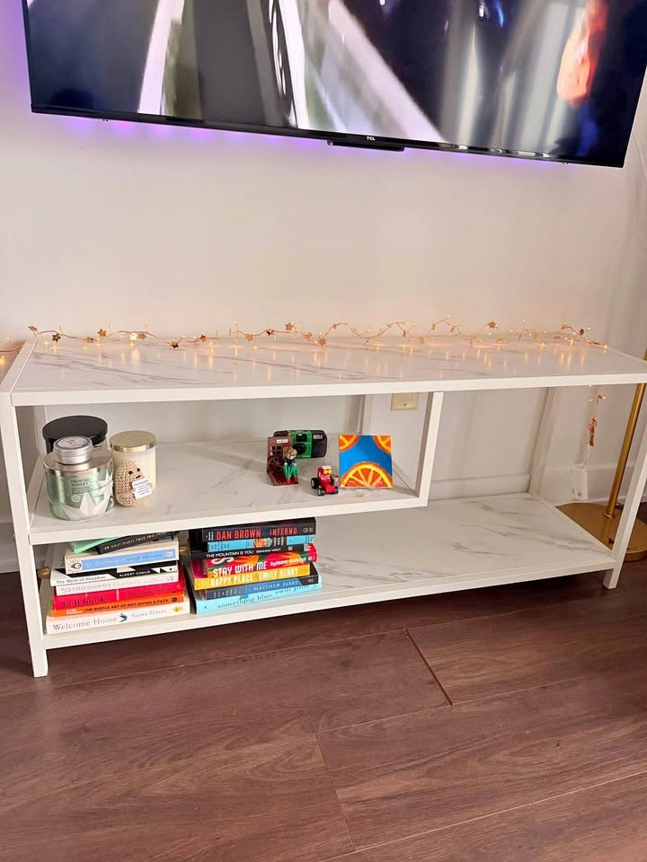 Modern White & Faux Marble TV Stand / Media Console (Up to 55" T