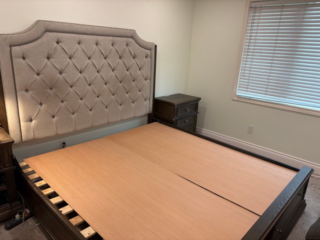 Solid wood king size bed frame with matching side tables