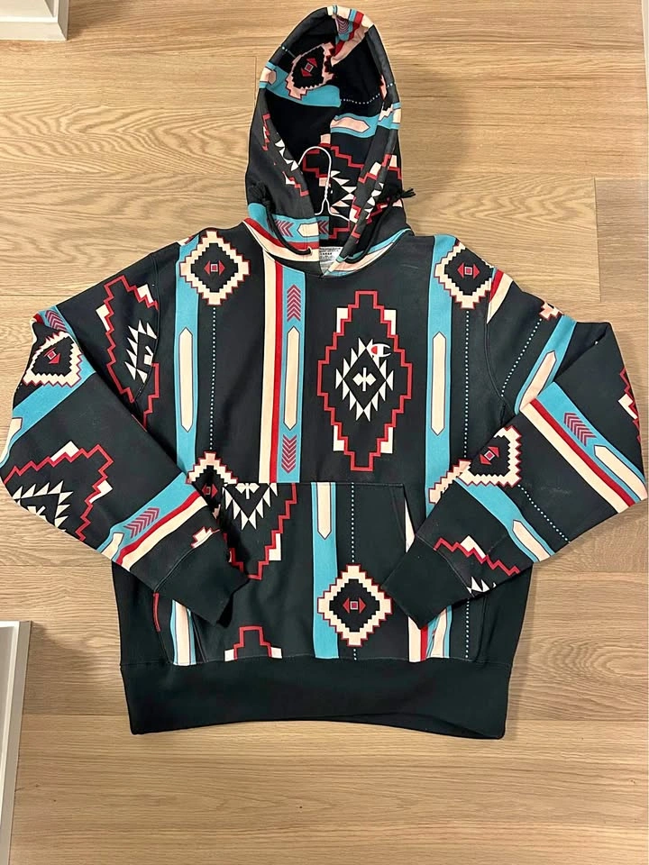 Champion Reverse Weave Aztec Print Hoodie - Large