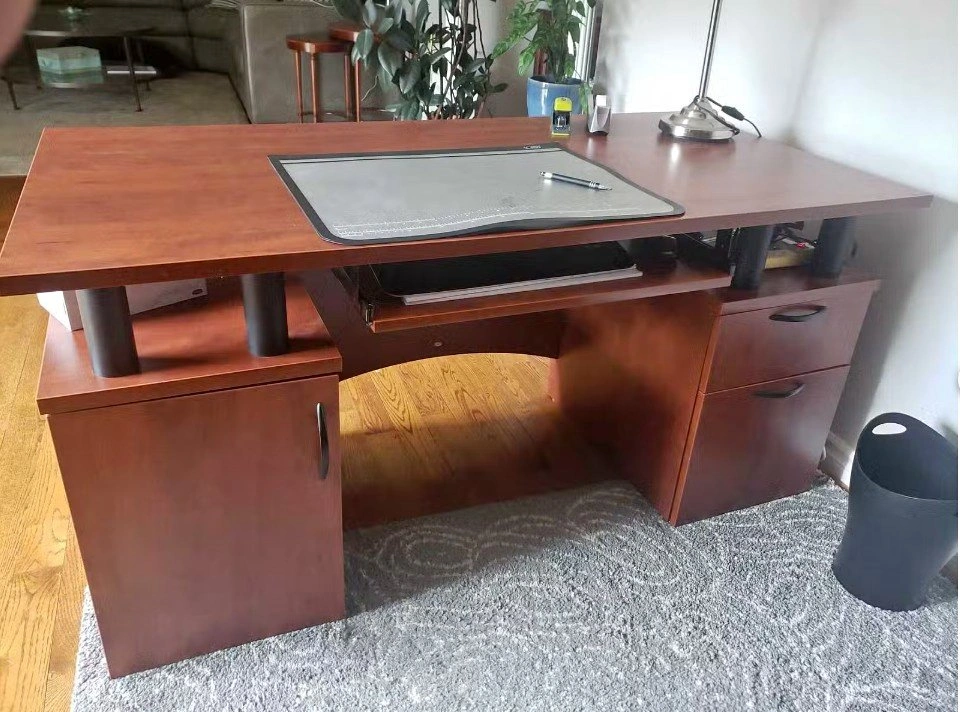 Cherry Laminate Executive Desk with File Drawers & Keyboard Tray