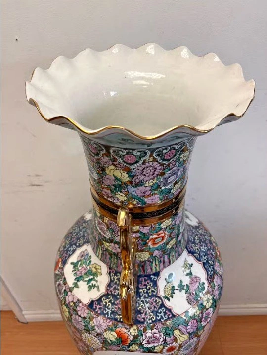 Chinese Famille Rose Palace Floor Vase - 43" Monumental