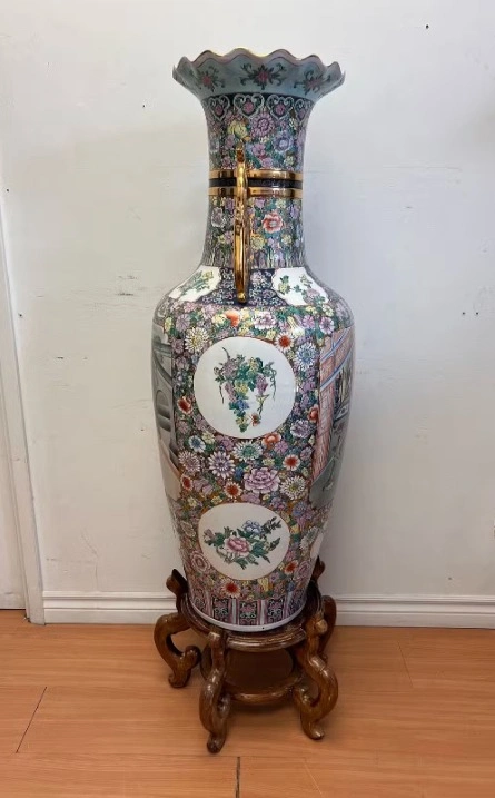 Chinese Famille Rose Palace Floor Vase - 43" Monumental - photo 2