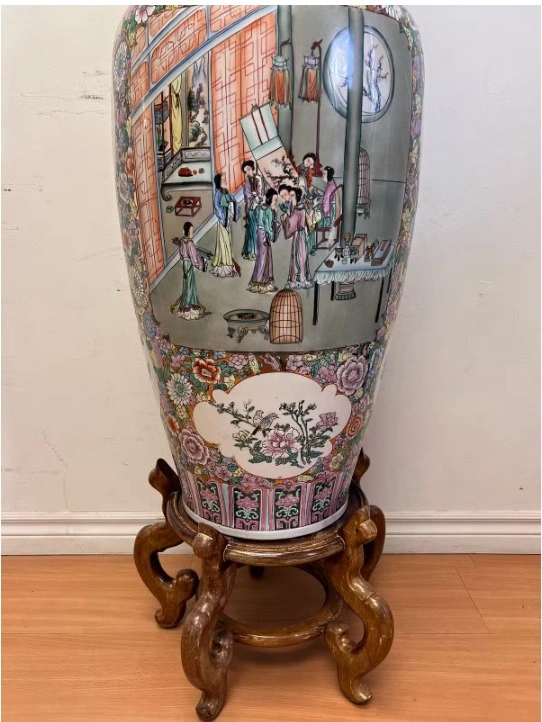 Chinese Famille Rose Palace Floor Vase - 43" Monumental - photo 3