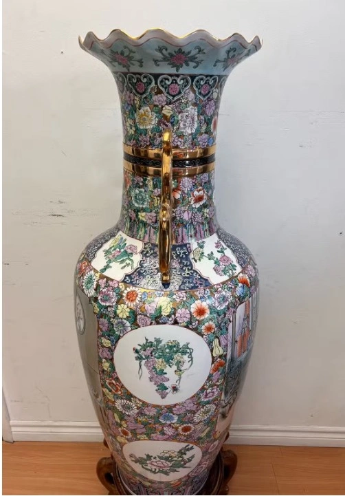 Chinese Famille Rose Palace Floor Vase - 43" Monumental - photo 4