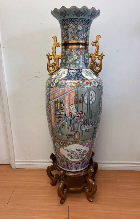 Chinese Famille Rose Palace Floor Vase - 43" Monumental - photo 5