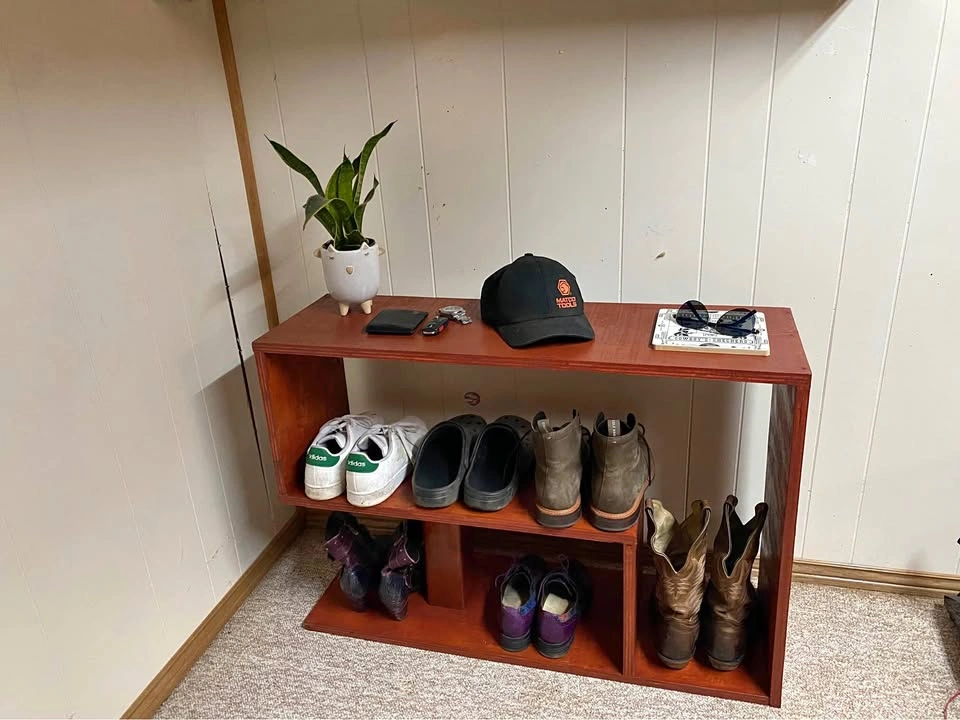 Rustic Stained Wood Tv Stand / Shelf / Shoe Organizer