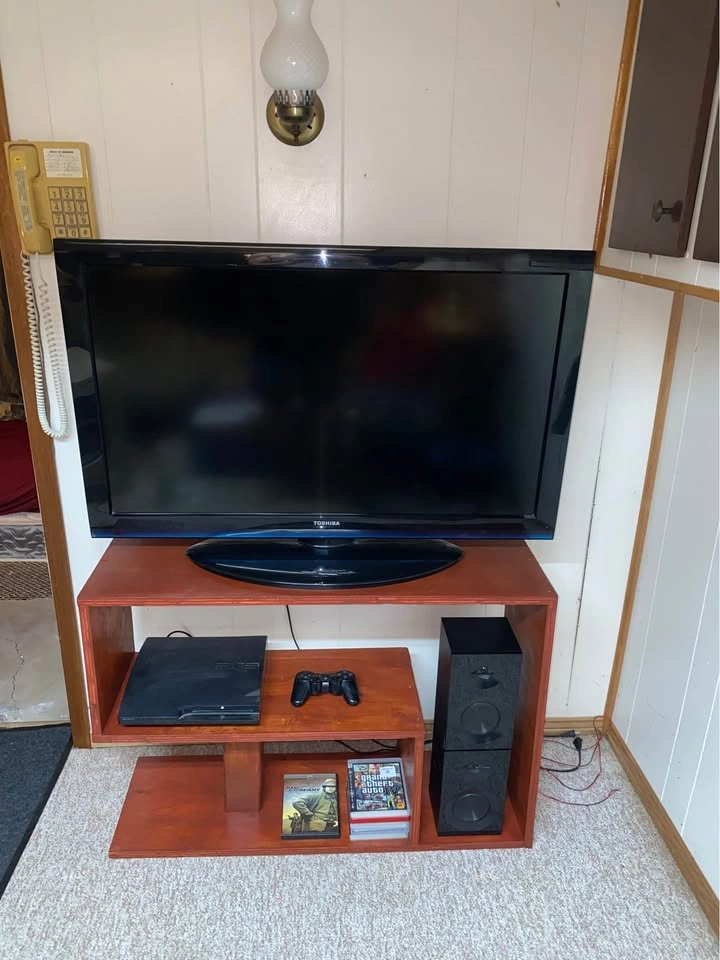 Rustic Stained Wood Tv Stand / Shelf / Shoe Organizer - photo 2