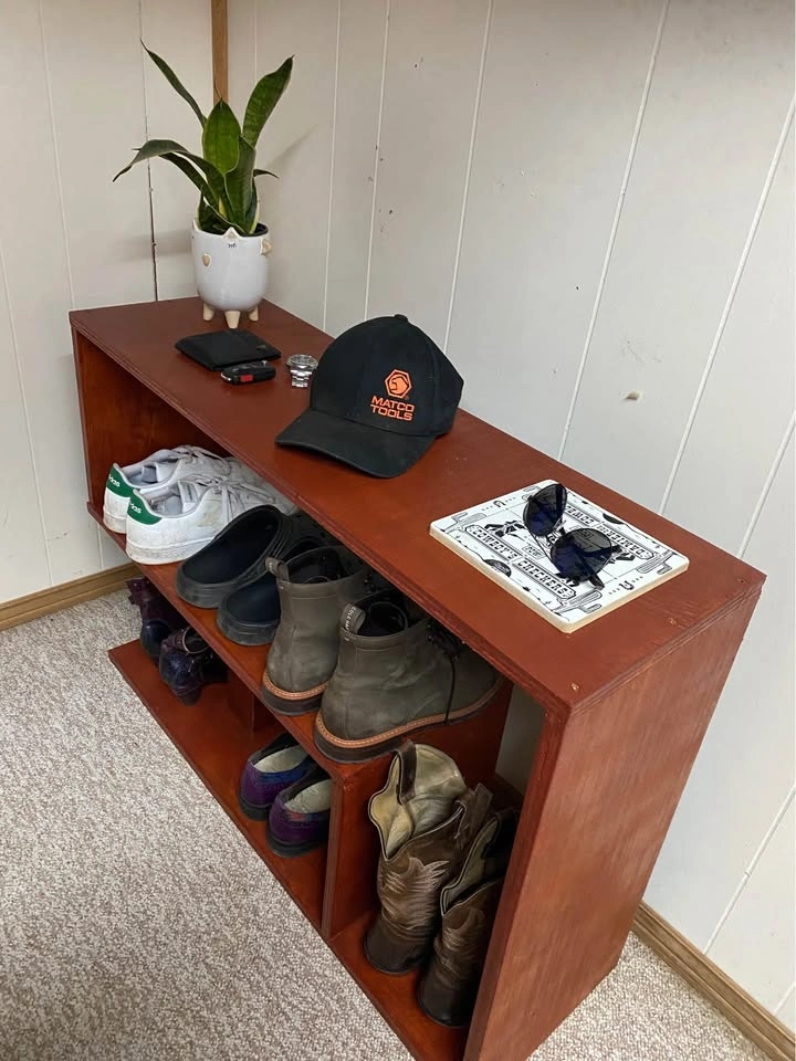 Rustic Stained Wood Tv Stand / Shelf / Shoe Organizer - photo 3