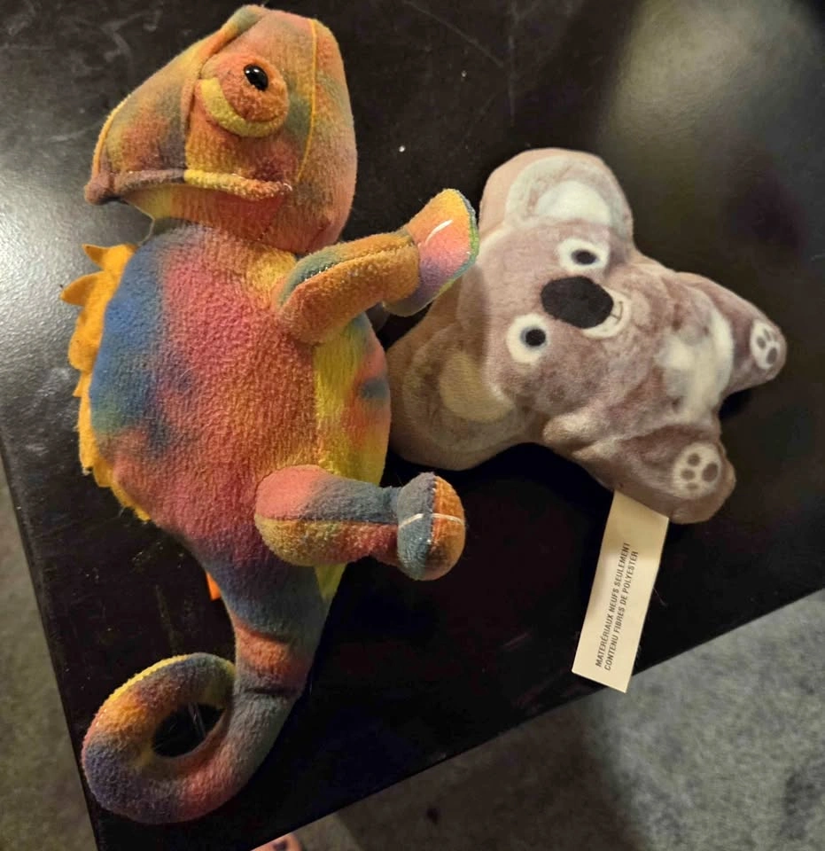 Ty Beanie Baby Rainbow Chameleon and Koala Plush Set