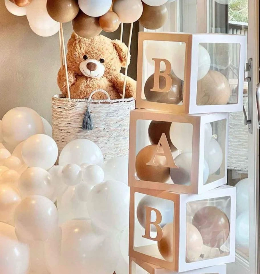 New Baby shower decor: balloon boxes, LED sign, floral arch - photo 2