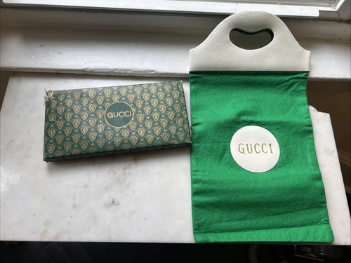 Vintage 1970s Gucci Green Felt Tote Bag with Box