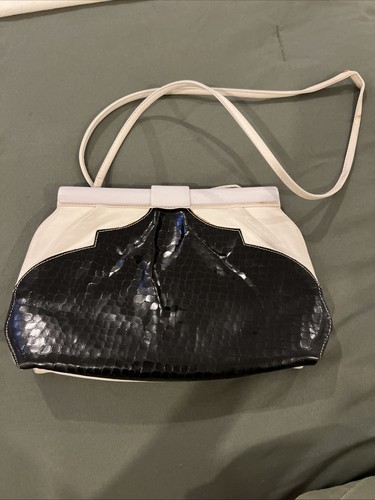 Vintage 80s Barbara Bolan Black Croc Embossed Leather Clutch