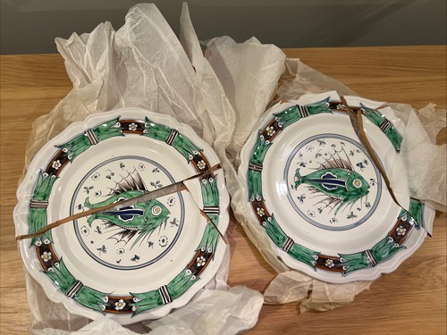 2 Vintage Galvani Italy Fish Plates For Craft Mosaic Kintsugi