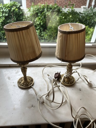 Vintage Brass Hollywood Regency Boudoir Lamps - Pair