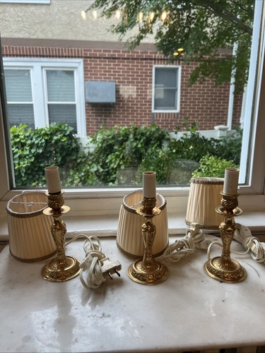 Rare Trio Set Of Vintage Brass Hollywood Regency Table Lamps